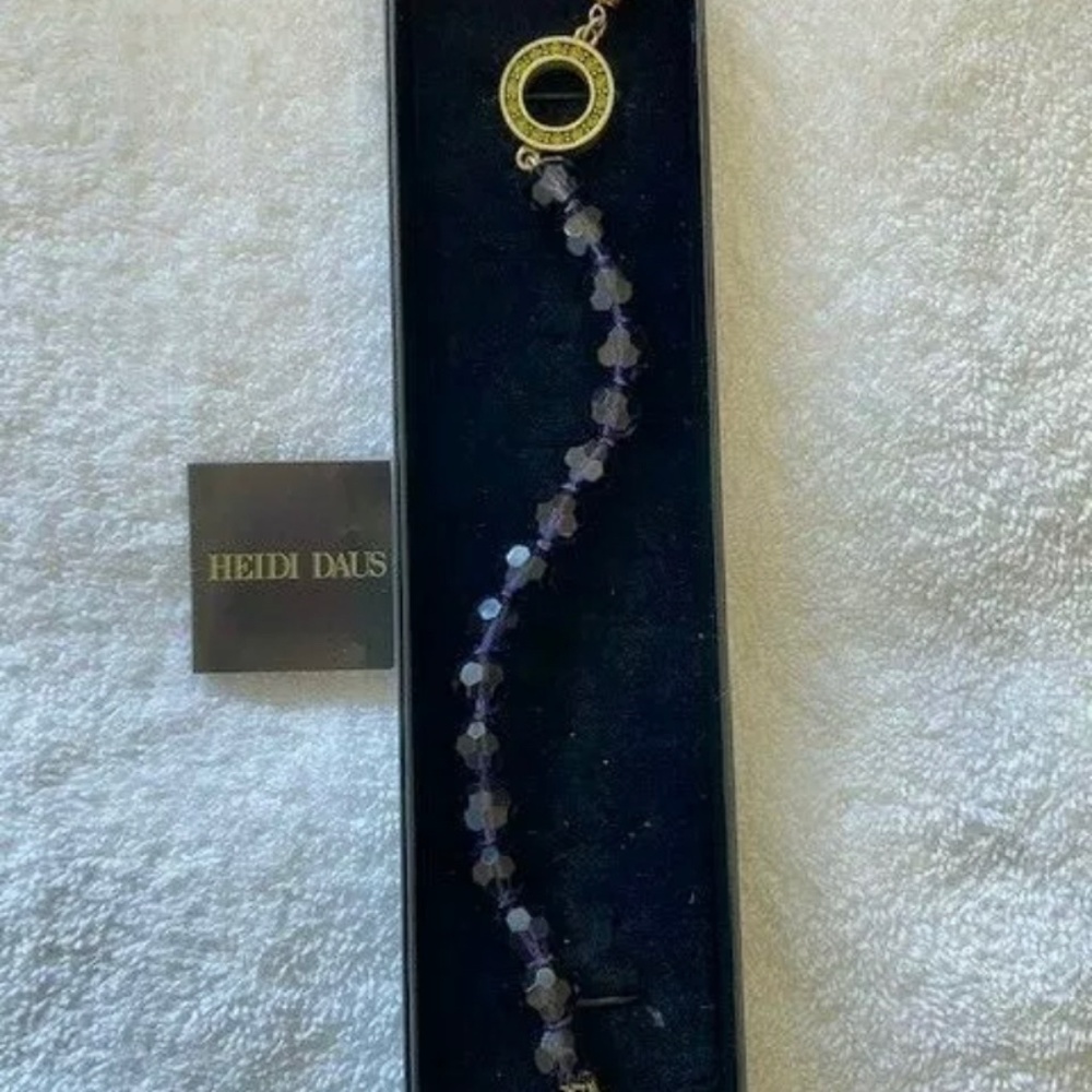 Heidi Daus Crystal Bead Amethyst Bracelet w/ Toggle Closure & Box